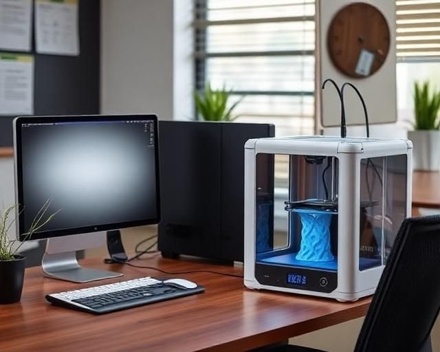 Business users with 3D printing equipment