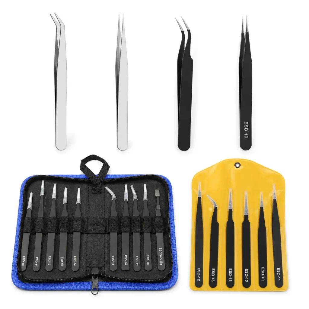 Anti-static tweezers set for 3D printer maintenance, electronics repair and small parts handling