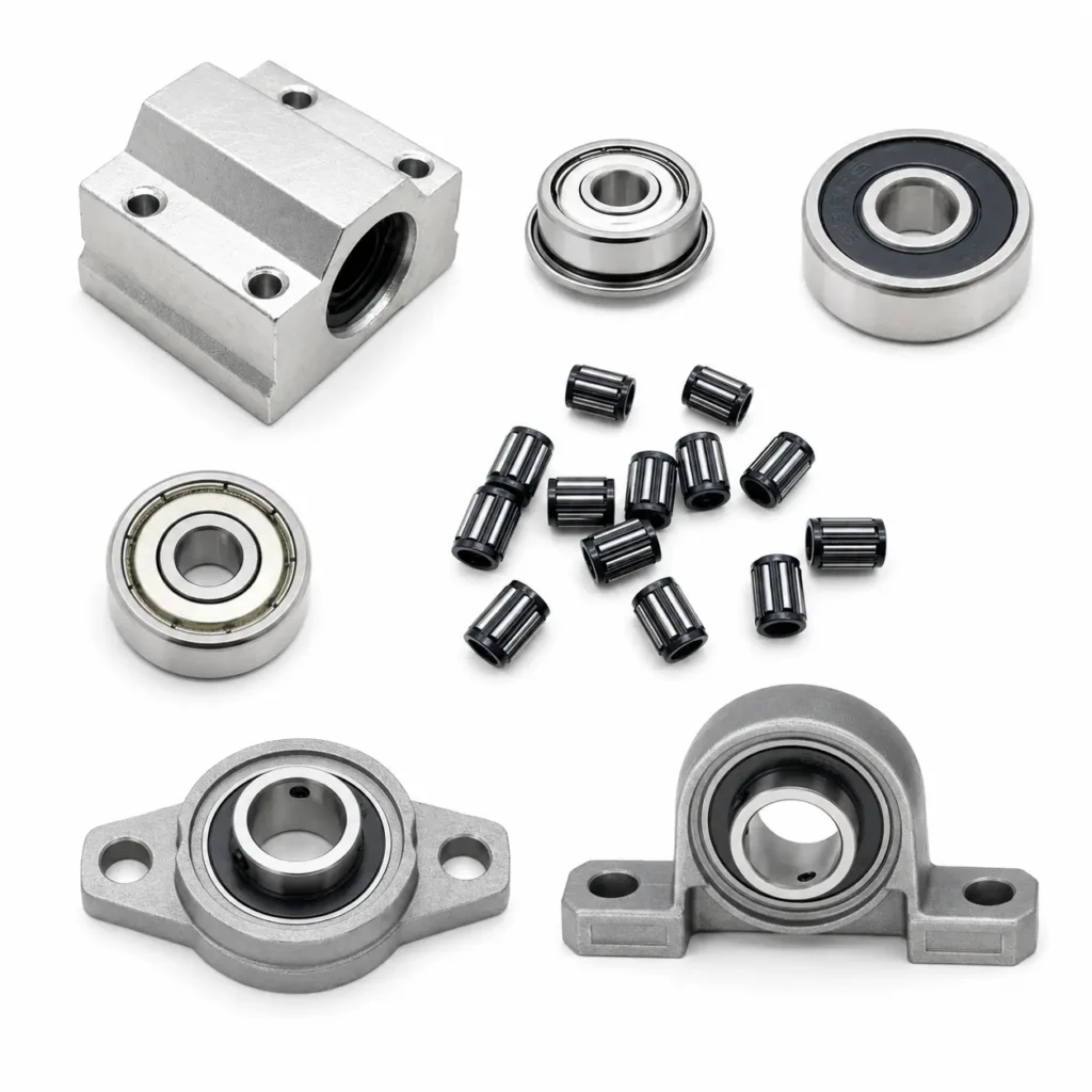 3D printer bearings, linear bearing blocks and mounted bearing supports for motion system