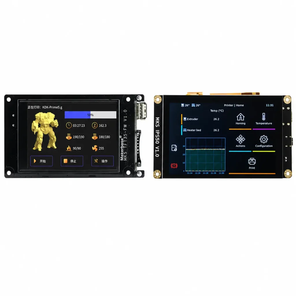 3D printer display screens and touchscreen control panels for printer UI replacement