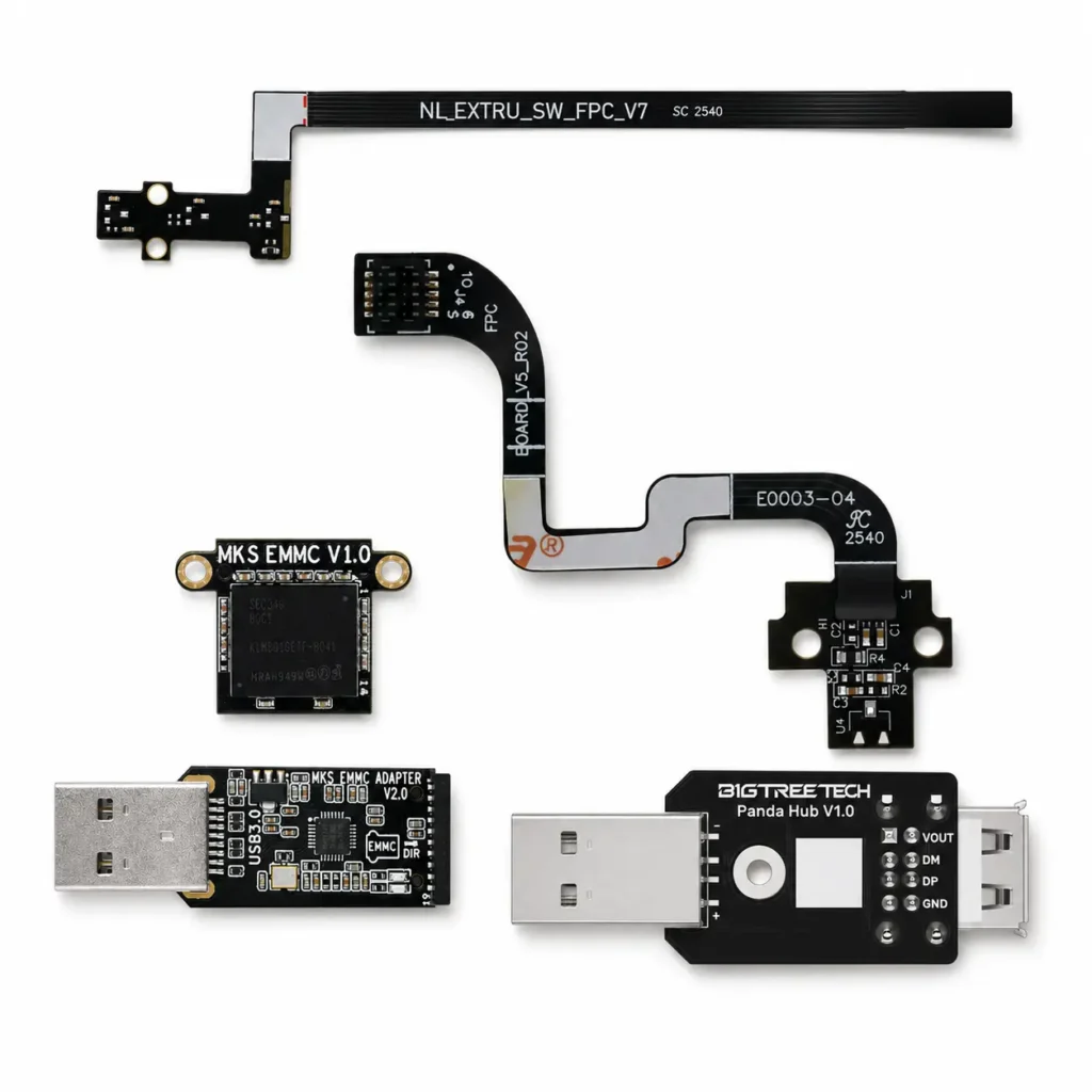 3D printer electronics adapters and hall switch boards including BIGTREETECH Panda Hub, MKS eMMC adapter and Bambu Lab hall switch boards