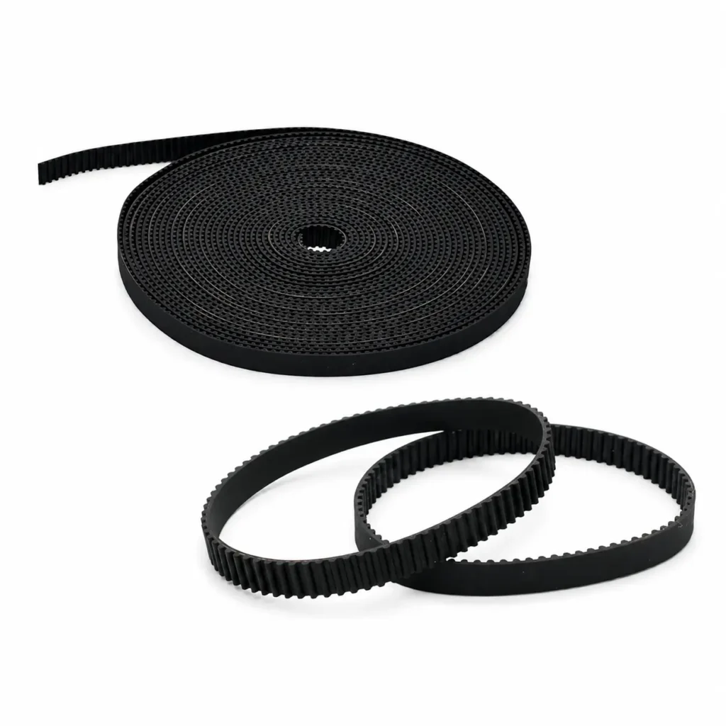 GT2 timing belt with copper buckle ends and belt clamp blocks for 3D printer motion system