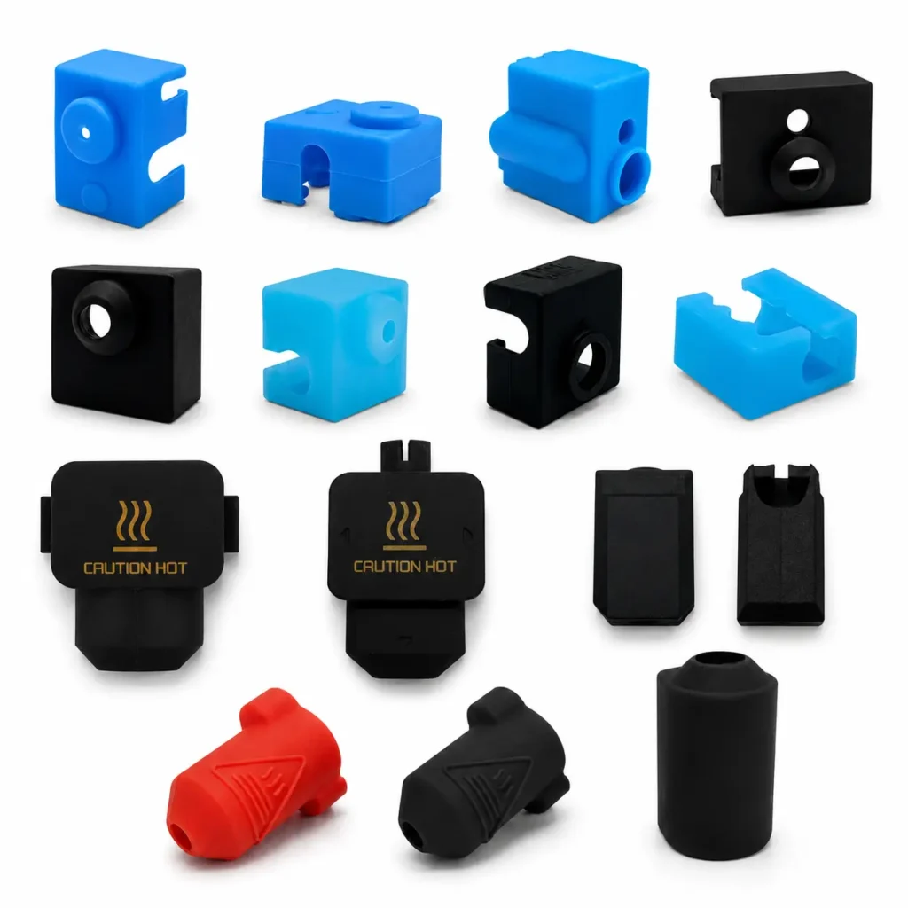 3D printer hotend silicone socks and heater block covers for thermal protection, cleaner printing and stable hotend temperature