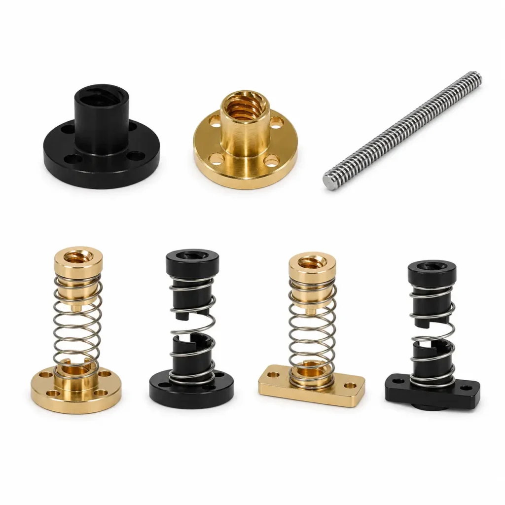 3D printer lead screw, lead screw nuts and anti-backlash nuts for motion system