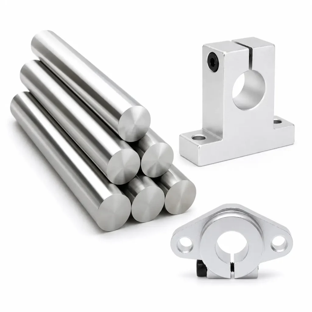 Linear rods and shaft supports for 3D printer motion system