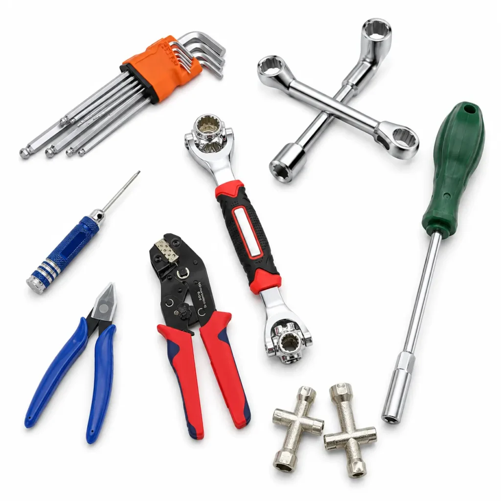 3D printer maintenance hand tools kit with hex key set, precision screwdriver, wire cutter, crimping tool, ratchet wrench, socket tools and nut driver