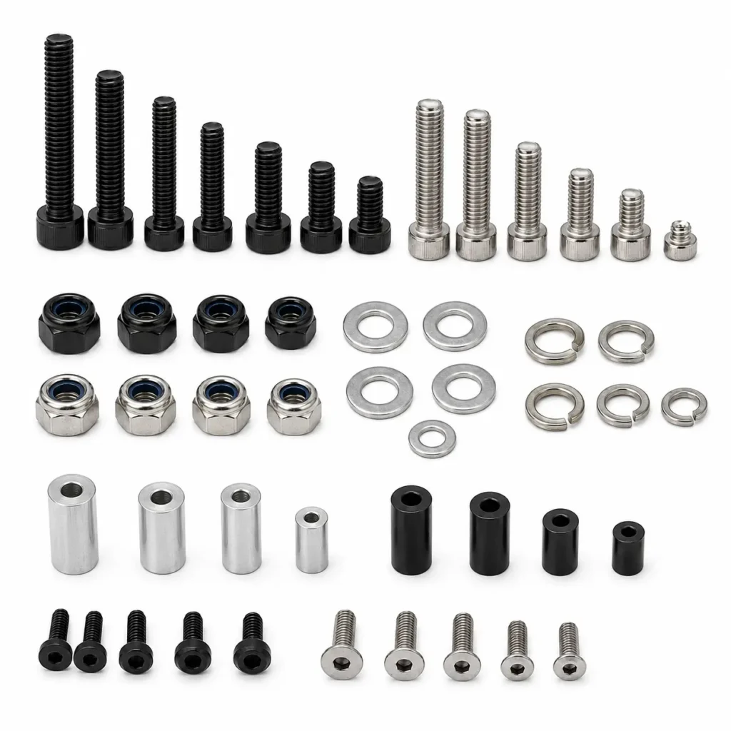 3D printer screws, nuts, washers and spacers kit for repair, assembly and maintenance