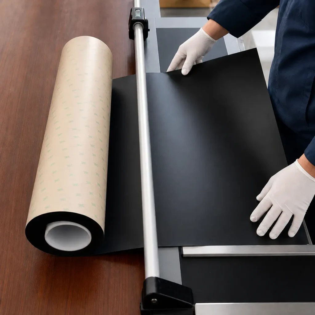 black adhesive magnetic sheet cutting process