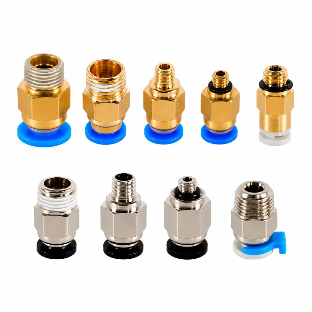Brass and metal pneumatic fittings for 3D printer PTFE tube and filament feeding system
