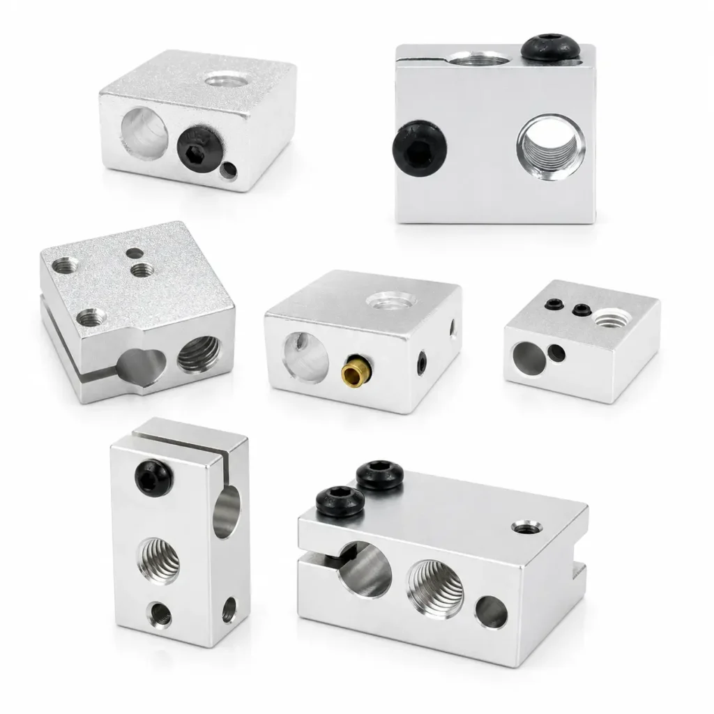 MK8, V6 and Volcano aluminum heater blocks for 3D printer hotends