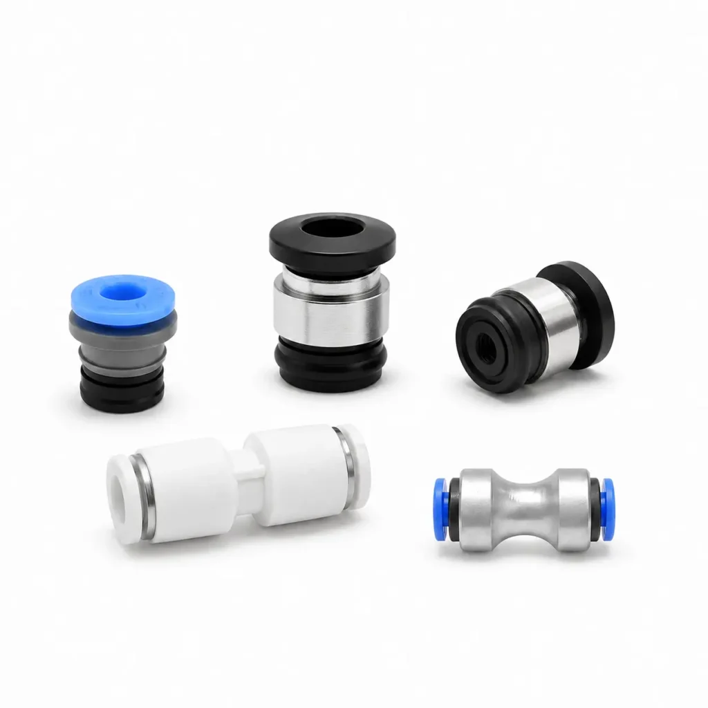 PTFE tube connectors and pneumatic couplers for 3D printer filament feeding systems