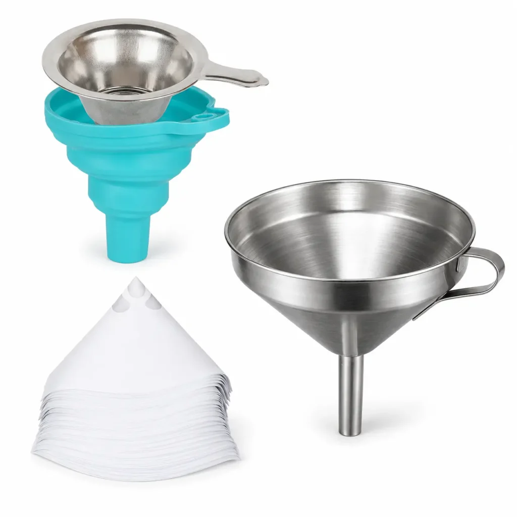 Resin printer filter funnel and paper filters for resin recycling and cleaning