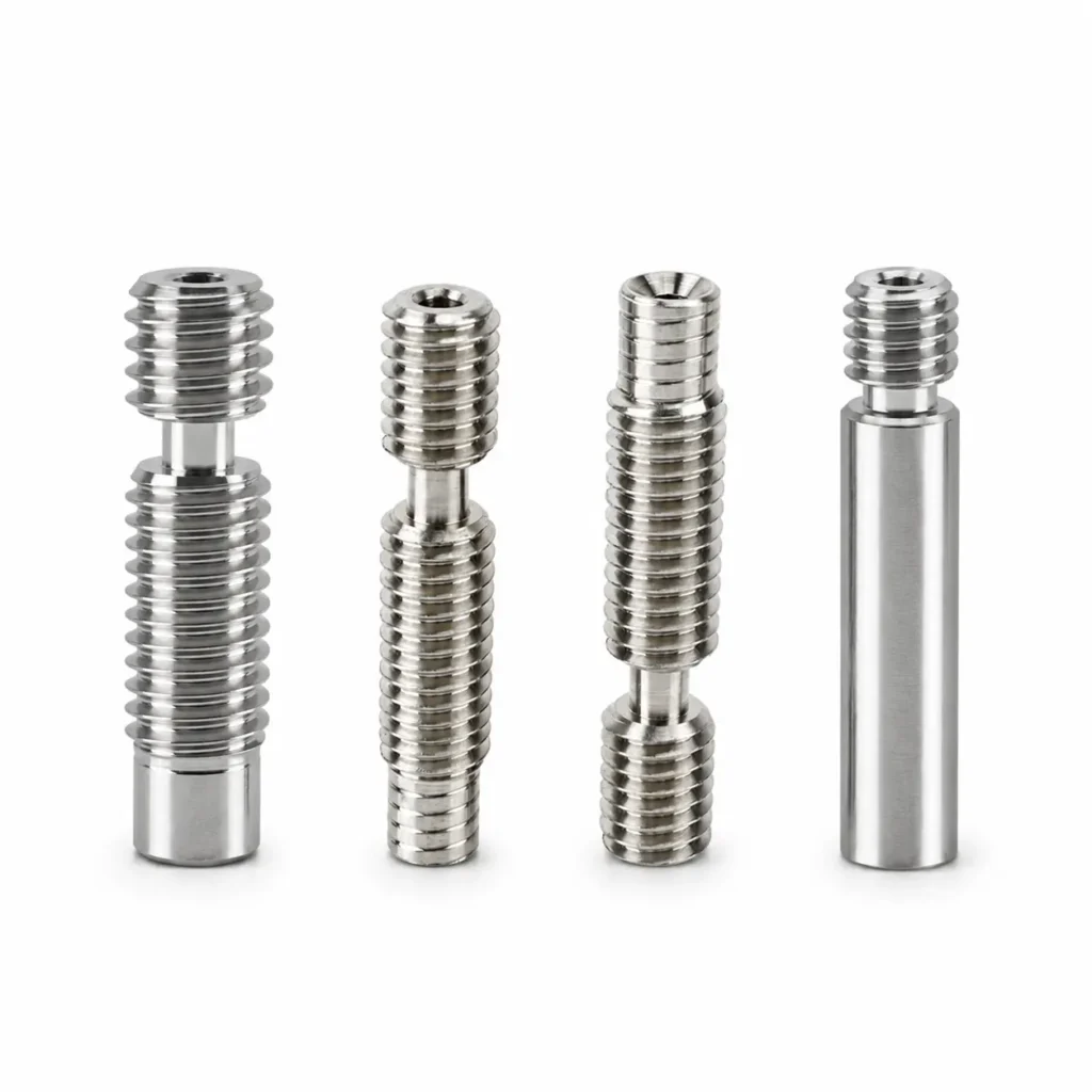Titanium alloy heatbreaks for 3D printer hotend, threaded throat tubes for filament extrusion